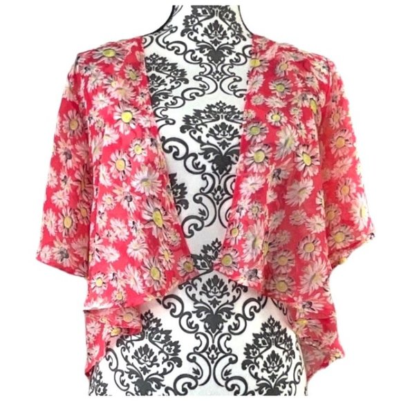BELLA DU JOUR SHEER FLOWY PINK FLORAL OPEN BLOUSE WOMENS SIZE XL - Picture 1 of 10
